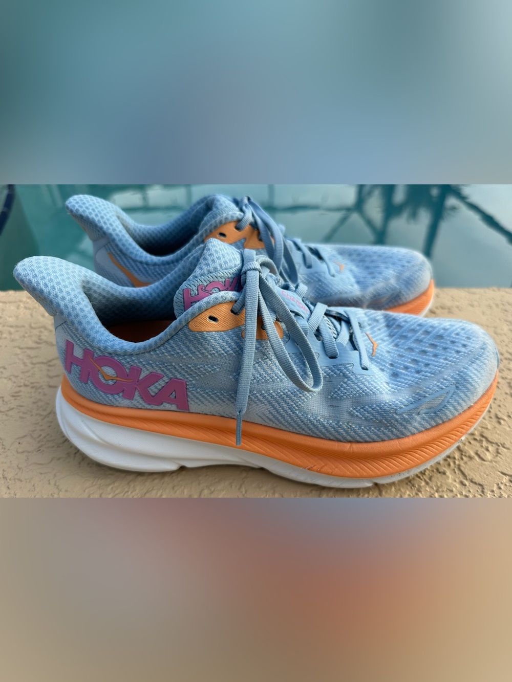 Hoka One One Clifton 9 Blue Orange Purple Running women Shoes Size 7 Super Clean